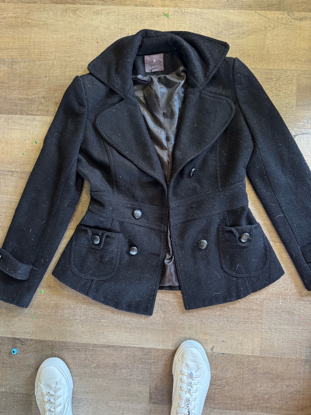 Forever 21 XXI Black Wool-Blend Peacoat – Medium